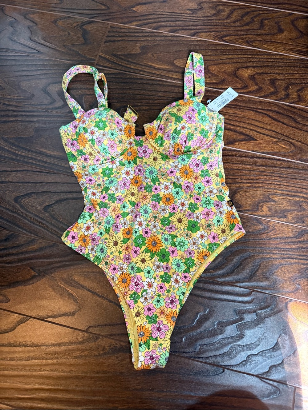La Vie En Rose Yellow Floral One-Piece Swimsuit with Pink & Green Accents